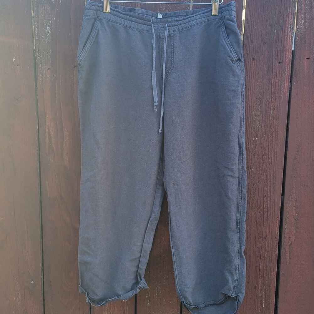 Maurices Gray Linen Blend Drawstring‎ Rolled Hem Capri Pants 11/12 Casual Comfy